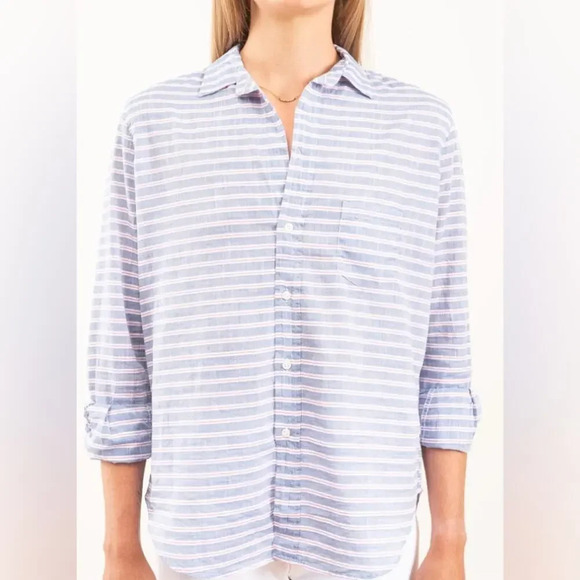 Frank & Eileen Long Sleeve Eileen Striped Button Down Pink & Blue Medium - Picture 1 of 10